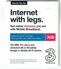 3UK歐洲45國通用90日3GB 4G/3G數據卡 上網卡