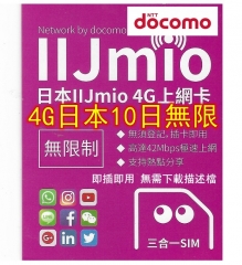 docomo 4G日本10日無限上網卡