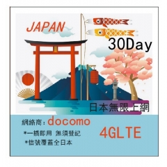 【即插即用】日本docomo30日4G/3G無限上網