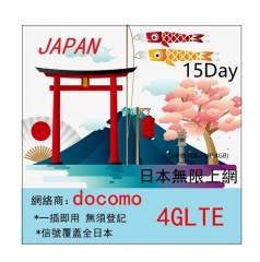 【即插即用】日本docomo15日4G/3G無限上網