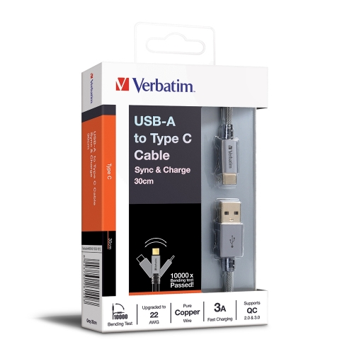 【7日包換&快速充電&原裝香港行貨】Verbatim USB-A to Type C 充電傳輸線 叉電線 充電線 數據線（30cm/120cm/200cm）黑色66149-66152-66156