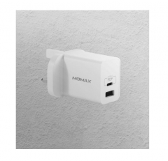 【原裝香港行貨 &7日包換&2年原廠保養 】Momax One Plug 雙輸出 USB 快速充電器 (Type-C PD + QC 3.0 USB)英規 (白色)UM13