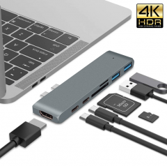 雙Type C Hub 集線器 擴展器 轉接器 適用於MacBook Pro/Air 2020-2016款 40Gbs Thunderbolt 3直通充電 / 帶2個USB 3.0 / TF和SD 讀卡器/HDMI 4K視頻
