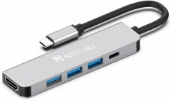 BEST CABLE USB Type C型集線器多端口適配器-5合1便攜式，具有4K HDMI輸出，3個USB 3.0端口，USB Type C型100W PD，與MacBook Pro，XPS兼容更多USB Type C型設備