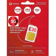 (升級5G) Vodafone UK 英國+歐洲48國+瑞士通用30日 4G 50GB上網卡+無限通話（提供英國號碼）