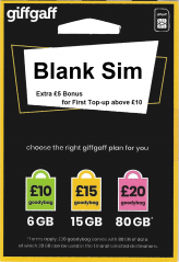 英國giffgaff SIM卡 (BlankSIM)白卡不包套餐 啟動後送多£5磅儲值（ 英國直送）