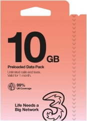 3UK Three 英國+歐洲30日10 GB data (Pay As You Go SIM)無限英國通話，免費歐洲漫遊數據（提供英國電話號碼）